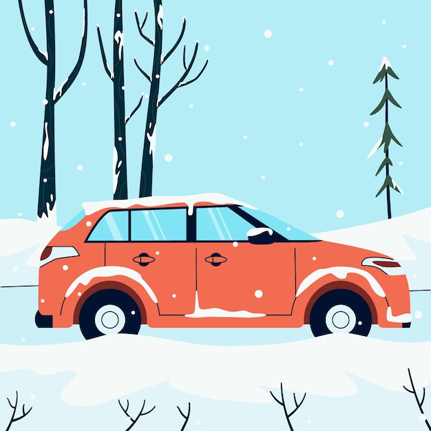 Ilustração plana de carro de neve de inverno