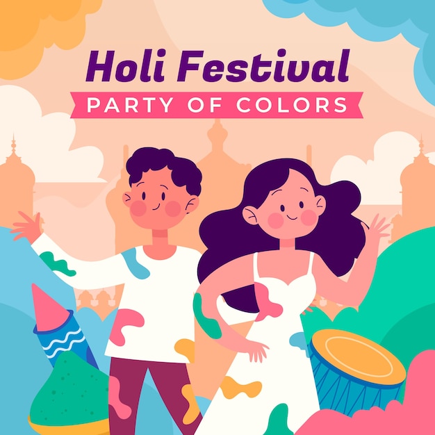 Ilustração plana de celebração do festival de holi