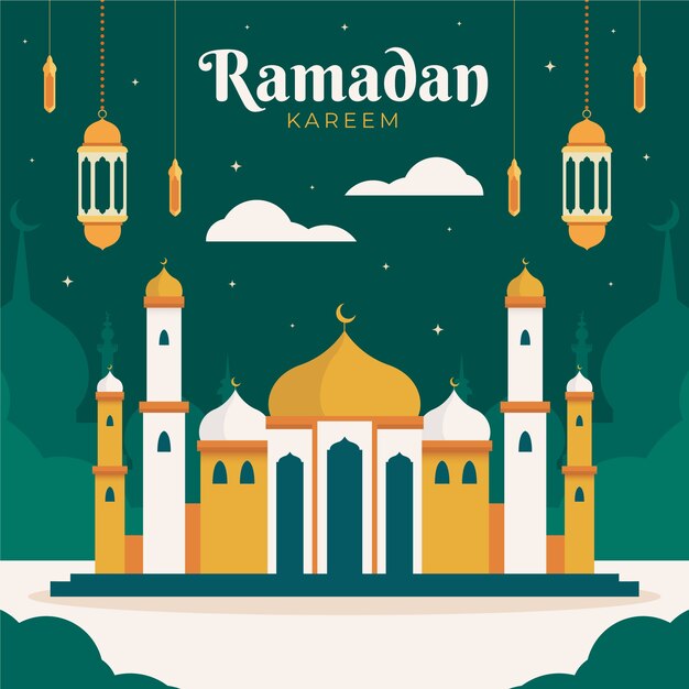 Ilustração plana de celebração do ramadã