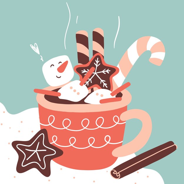 Ilustração plana de chocolate quente de natal