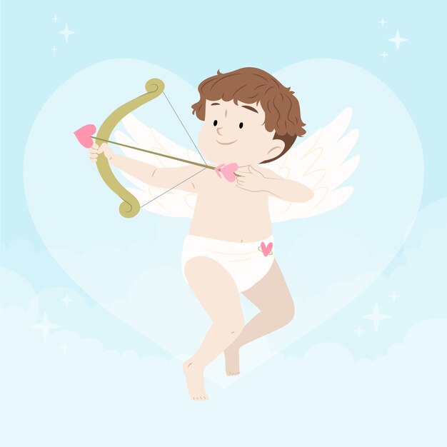 Ilustração plana de cupido do dia dos namorados