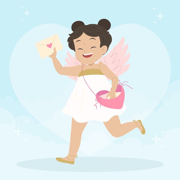 Ilustração plana de cupido do dia dos namorados