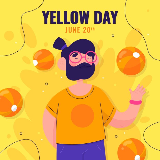 Ilustração plana de dia amarelo com homem sorrindo