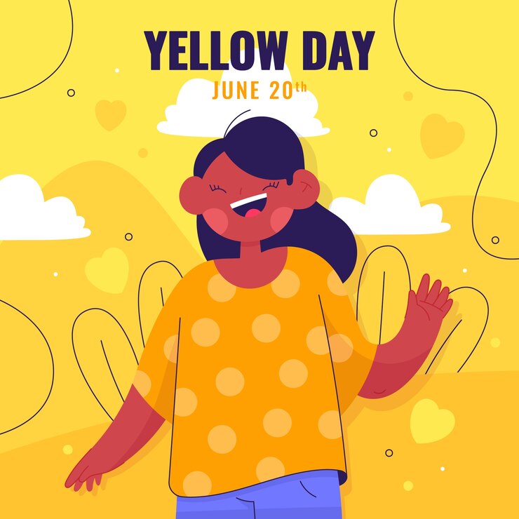 Vetor grátis ilustração plana de dia amarelo com mulher sorrindo