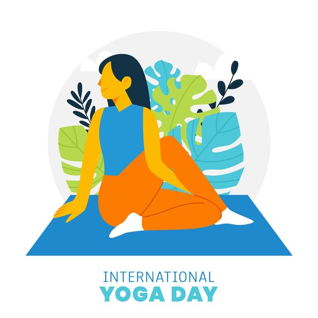 Ilustração plana de dia internacional de ioga