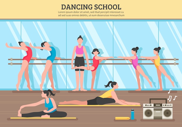 Ilustração plana de escola de dança