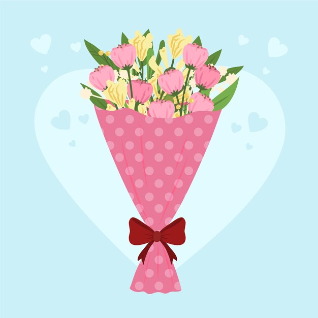 Ilustração plana de flores de dia dos namorados