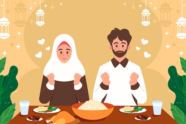 Ilustração plana de iftar