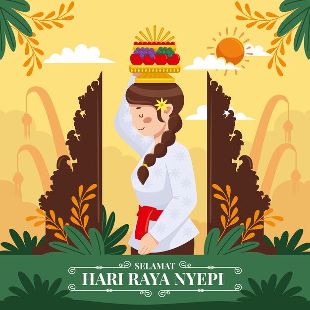 Ilustração plana de nyepi