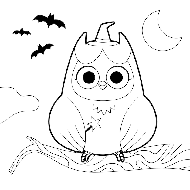 Ilustração plana de página para colorir de halloween