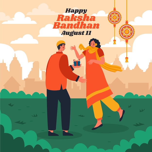 Vetor grátis ilustração plana de raksha bandhan