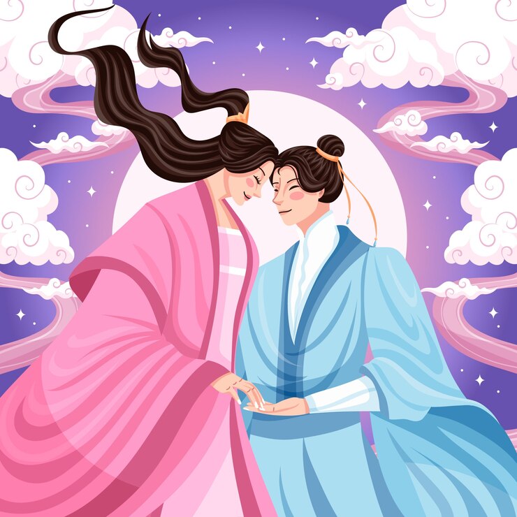 Vetor grátis ilustração plana de tanabata com casal