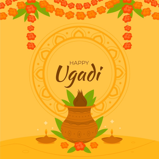 Ilustração plana de ugadi