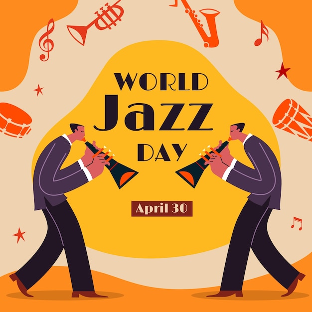 Vetor grátis ilustração plana desenhada à mão do dia mundial do jazz