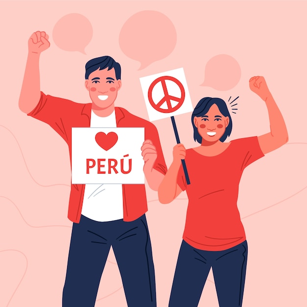 Ilustração plana desenhada à mão dos protestos do peru