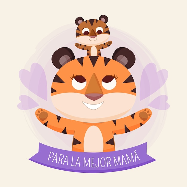 Vetor grátis ilustração plana do dia das mães em espanhol com tigres