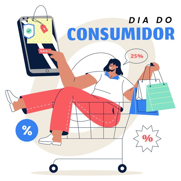 Ilustração plana do dia do consumidor