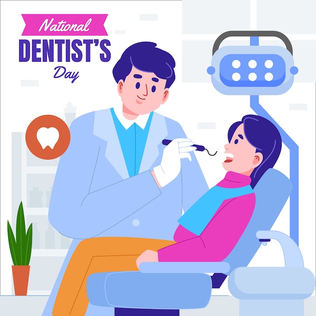 Vetor grátis ilustração plana do dia do dentista nacional