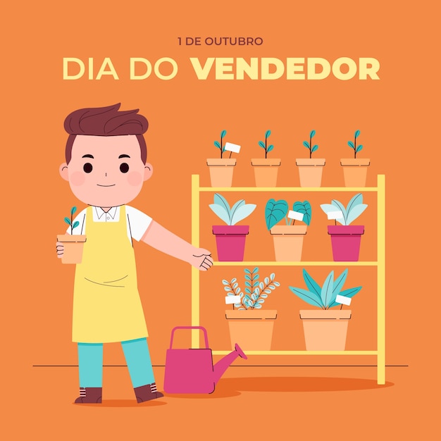 Ilustração plana do dia do vendedor com funcionário