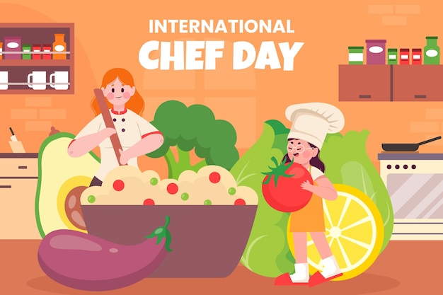 Ilustração plana do dia internacional do chef