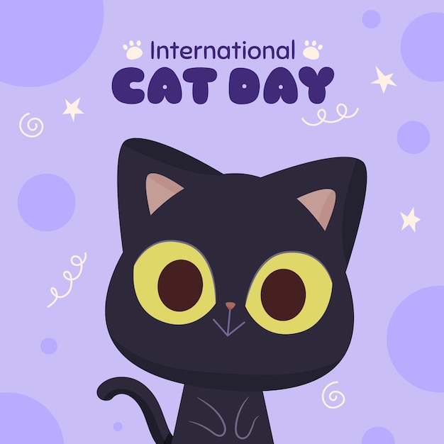 Ilustração plana do dia internacional do gato com gato fofo