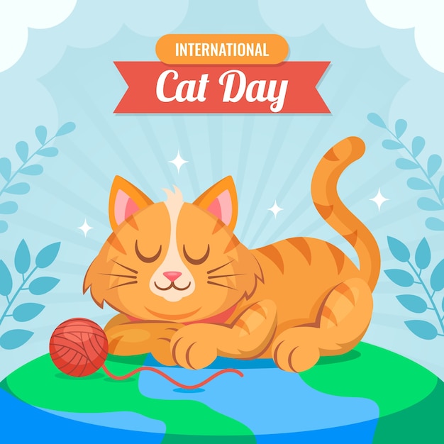 Ilustração plana do dia internacional do gato