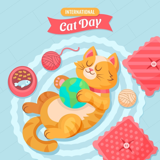 Vetor grátis ilustração plana do dia internacional do gato