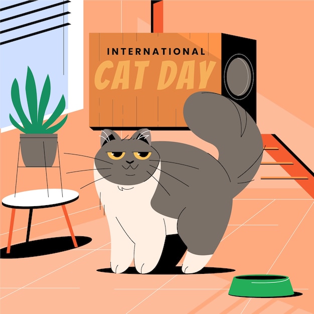 Ilustração plana do dia internacional do gato