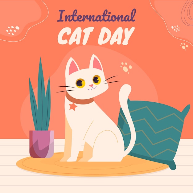 Ilustração plana do dia internacional do gato