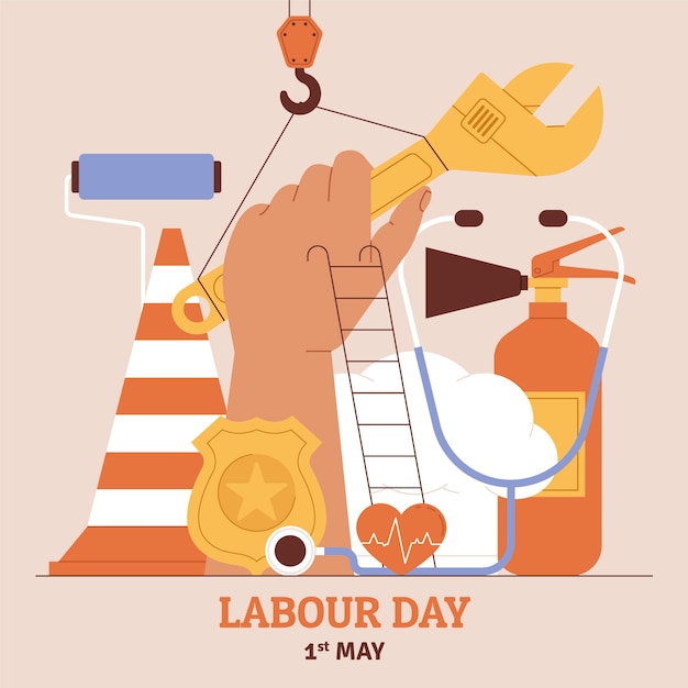 Ilustração plana do dia internacional dos trabalhadores