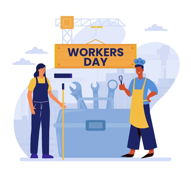 Ilustração plana do dia internacional dos trabalhadores