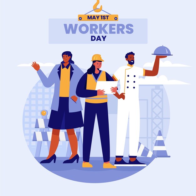 Ilustração plana do dia internacional dos trabalhadores