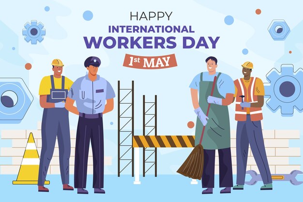 Ilustração plana do dia internacional dos trabalhadores