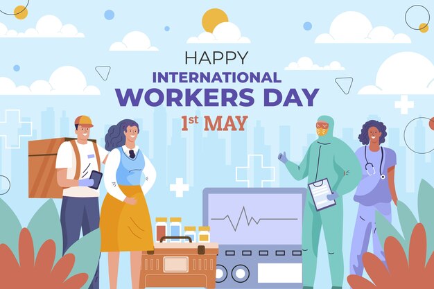 Ilustração plana do dia internacional dos trabalhadores