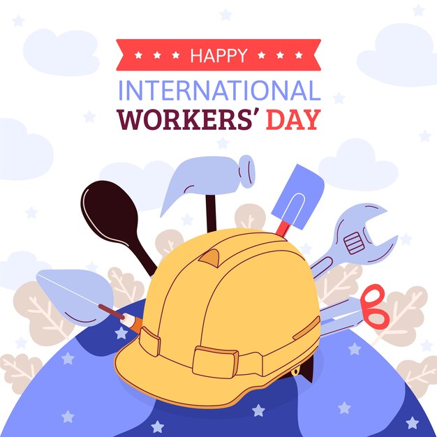 Ilustração plana do dia internacional dos trabalhadores