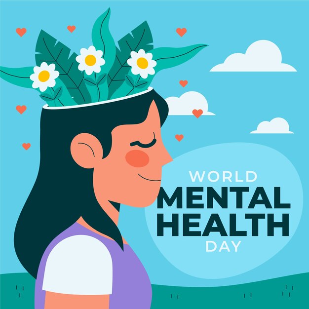 Ilustração plana do Dia Mundial da Saúde Mental