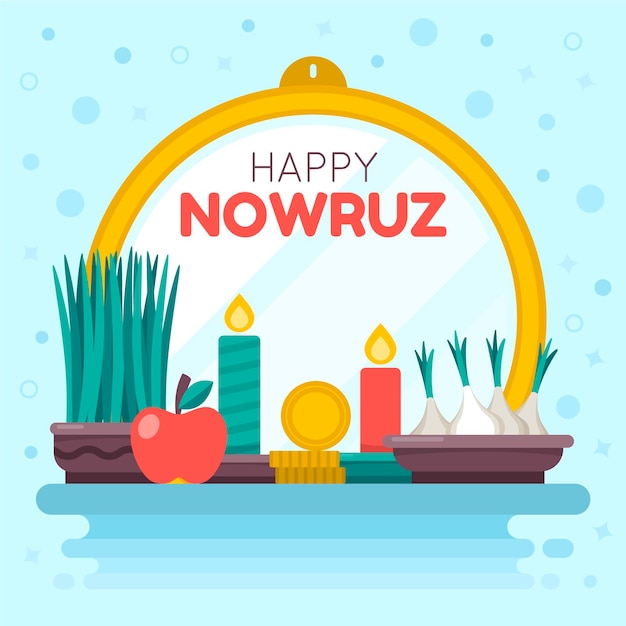 Ilustração plana do happy nowruz evento iraniano