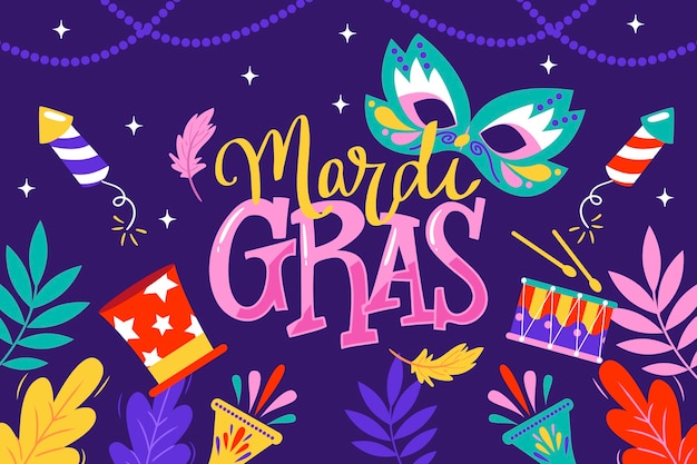 Vetor grátis ilustração plana do texto da celebração do festival de mardi gras