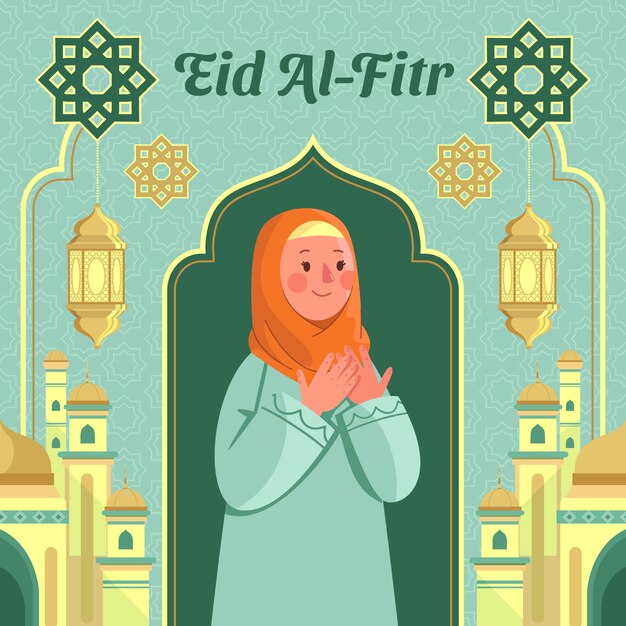 Ilustração plana eid al-fitr