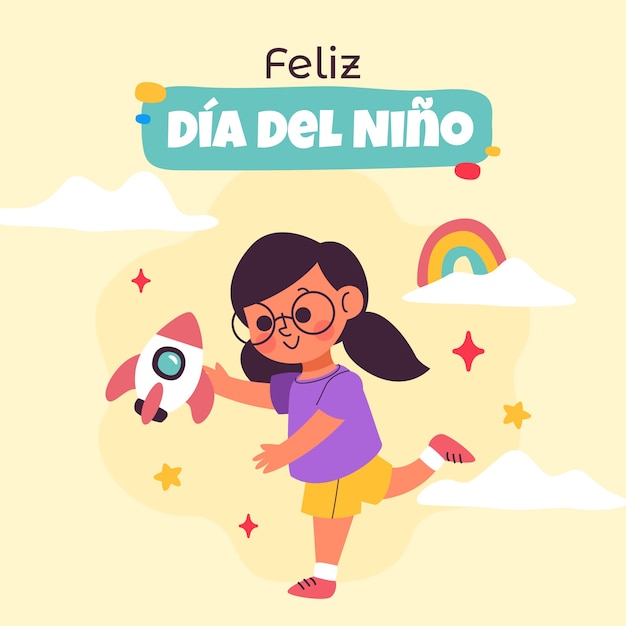 Ilustração plana em espanhol para a celebração do Dia das Crianças
