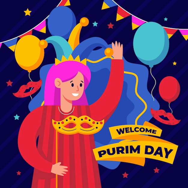 Ilustração plana feliz de purim