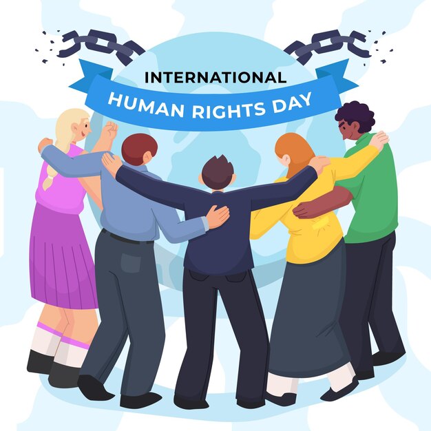 Vetor grátis ilustração plana internacional do dia dos direitos humanos com pessoas se abraçando