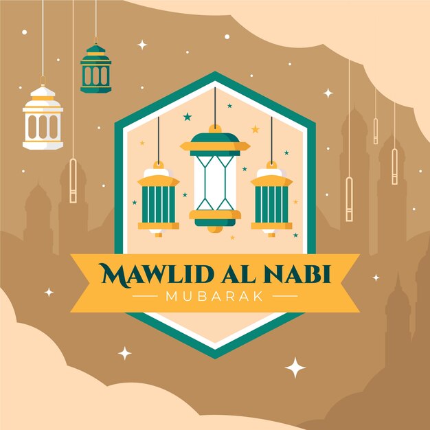 Vetor grátis ilustração plana mawlid al nabi