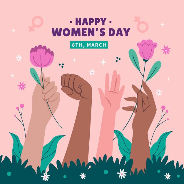 Ilustração plana para a celebração do Dia Internacional da Mulher.