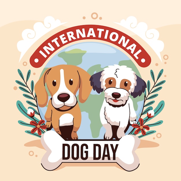 Vetor grátis ilustração plana para a celebração do dia internacional do cão