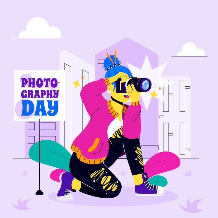 Vetor grátis ilustração plana para a celebração do dia mundial da fotografia