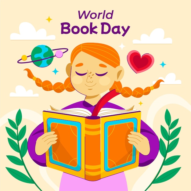 Vetor grátis ilustração plana para a celebração do dia mundial do livro