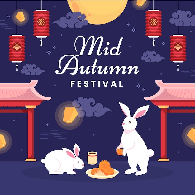 Ilustração plana para a celebração do festival chinês de meados do outono