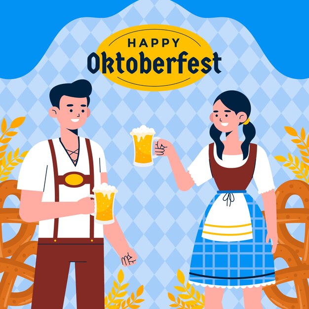 Ilustração plana para a celebração do festival de cerveja Oktoberfest