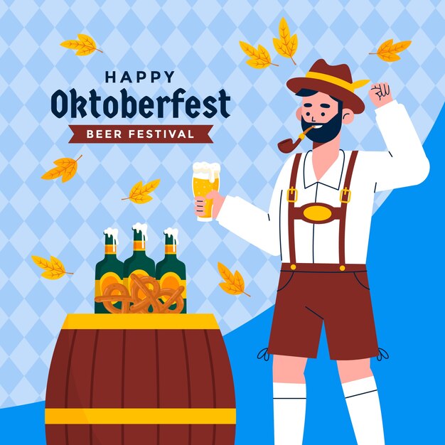 Ilustração plana para a celebração do festival de cerveja oktoberfest